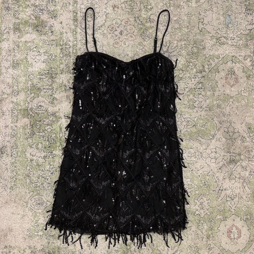 Lucy in the Sky Black Sequin Fringe Mini Dress
